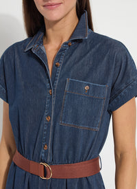 ZELDA MIDI BELTED DENIM DRESS-INDIGO-LYSSE
