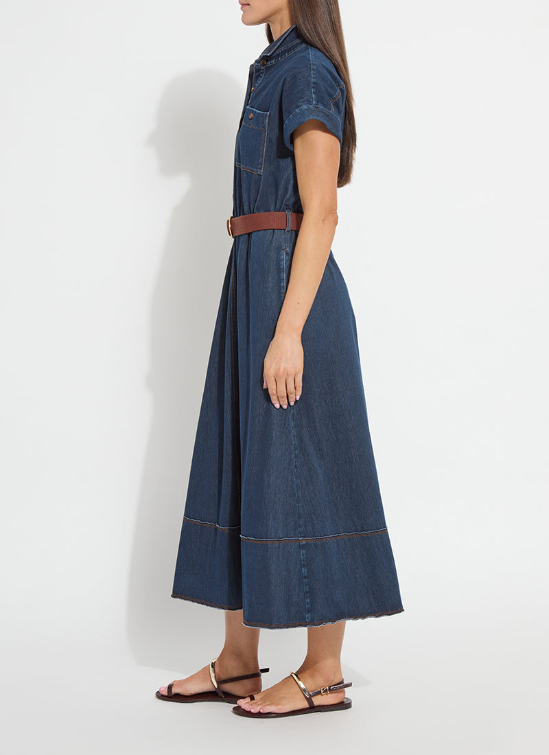 ZELDA MIDI BELTED DENIM DRESS-INDIGO-LYSSE
