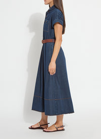 ZELDA MIDI BELTED DENIM DRESS-INDIGO-LYSSE