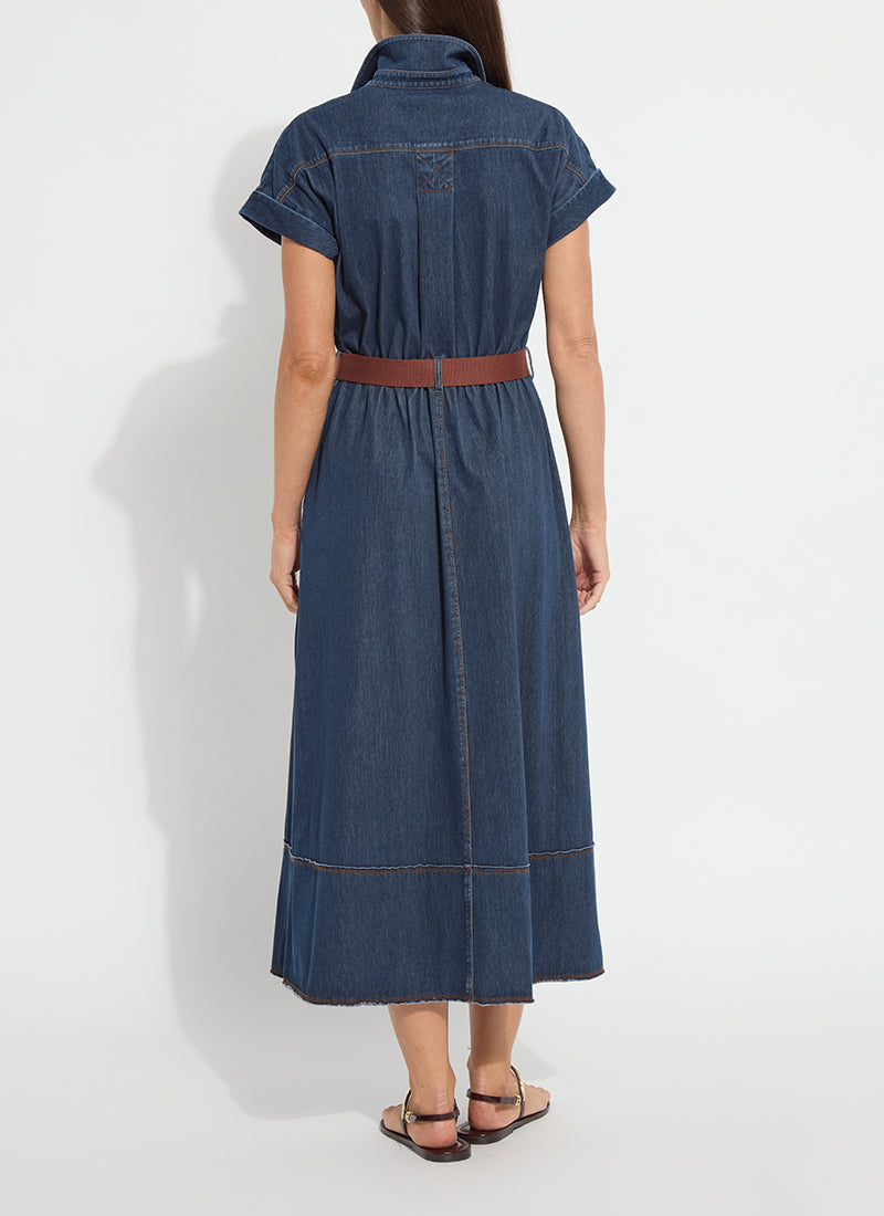 ZELDA MIDI BELTED DENIM DRESS-INDIGO-LYSSE