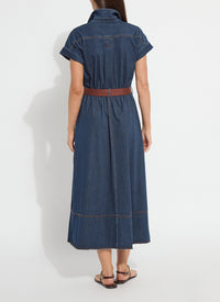 ZELDA MIDI BELTED DENIM DRESS-INDIGO-LYSSE