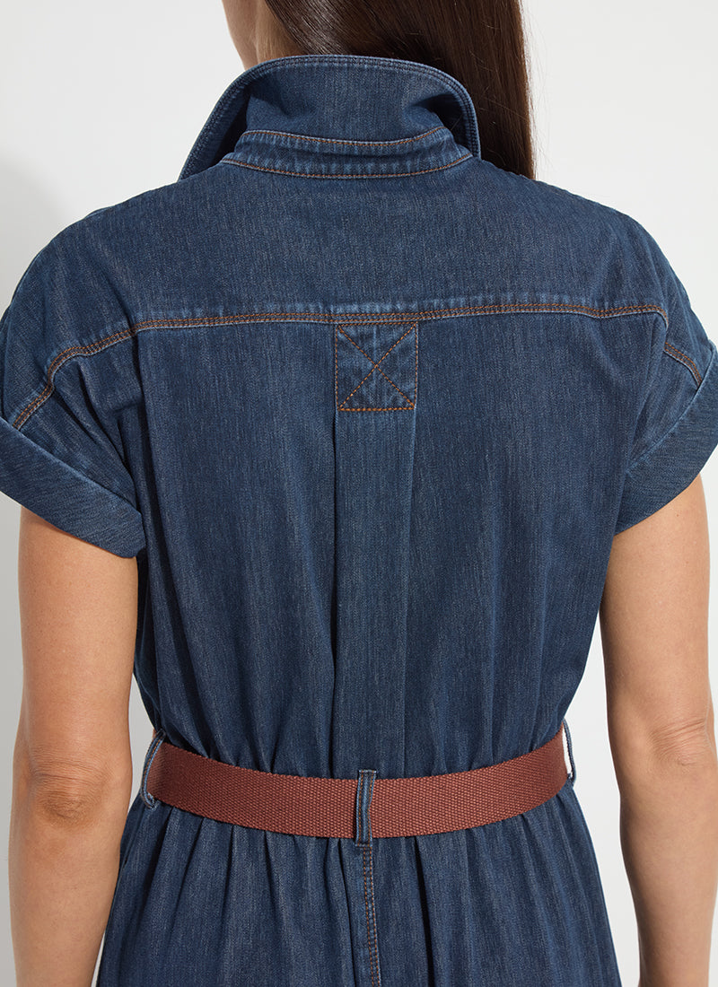 ZELDA MIDI BELTED DENIM DRESS-INDIGO-LYSSE