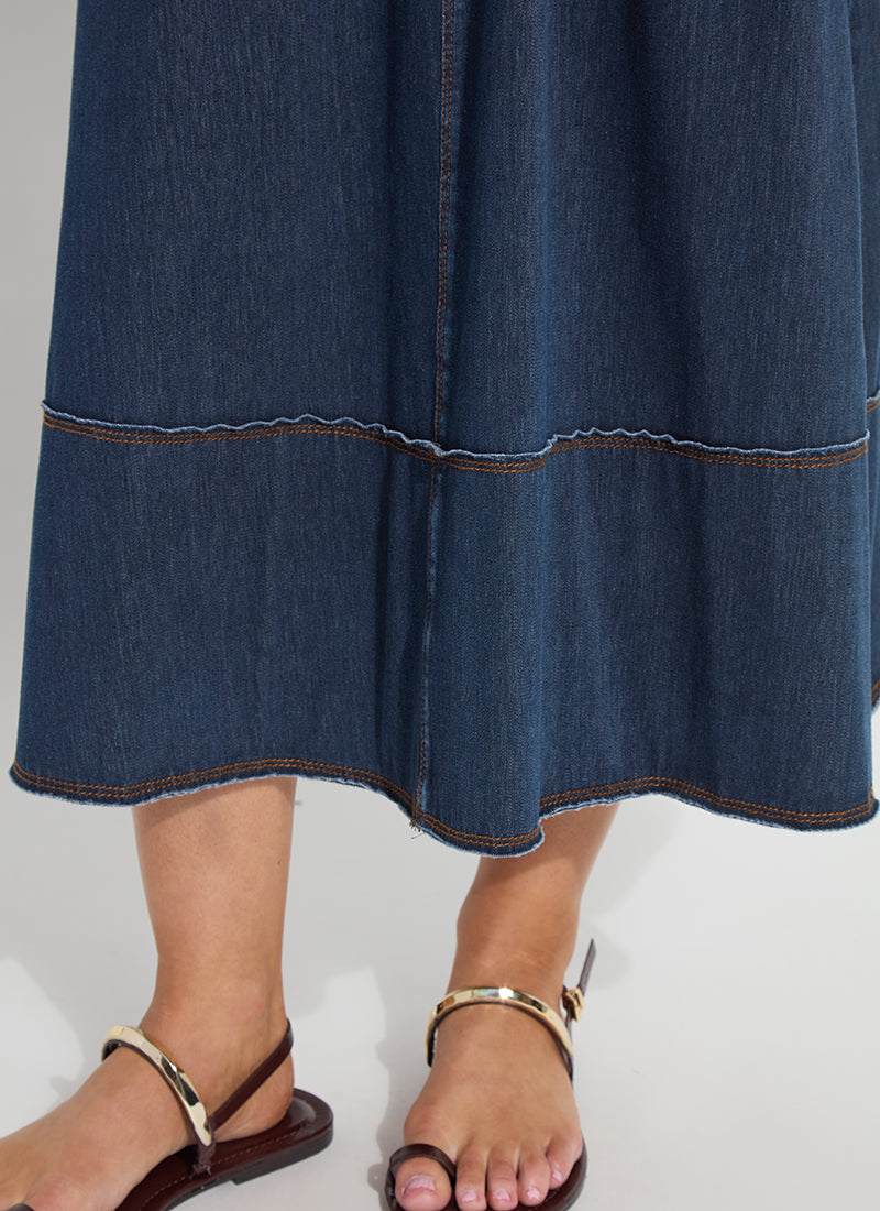 ZELDA MIDI BELTED DENIM DRESS-INDIGO-LYSSE