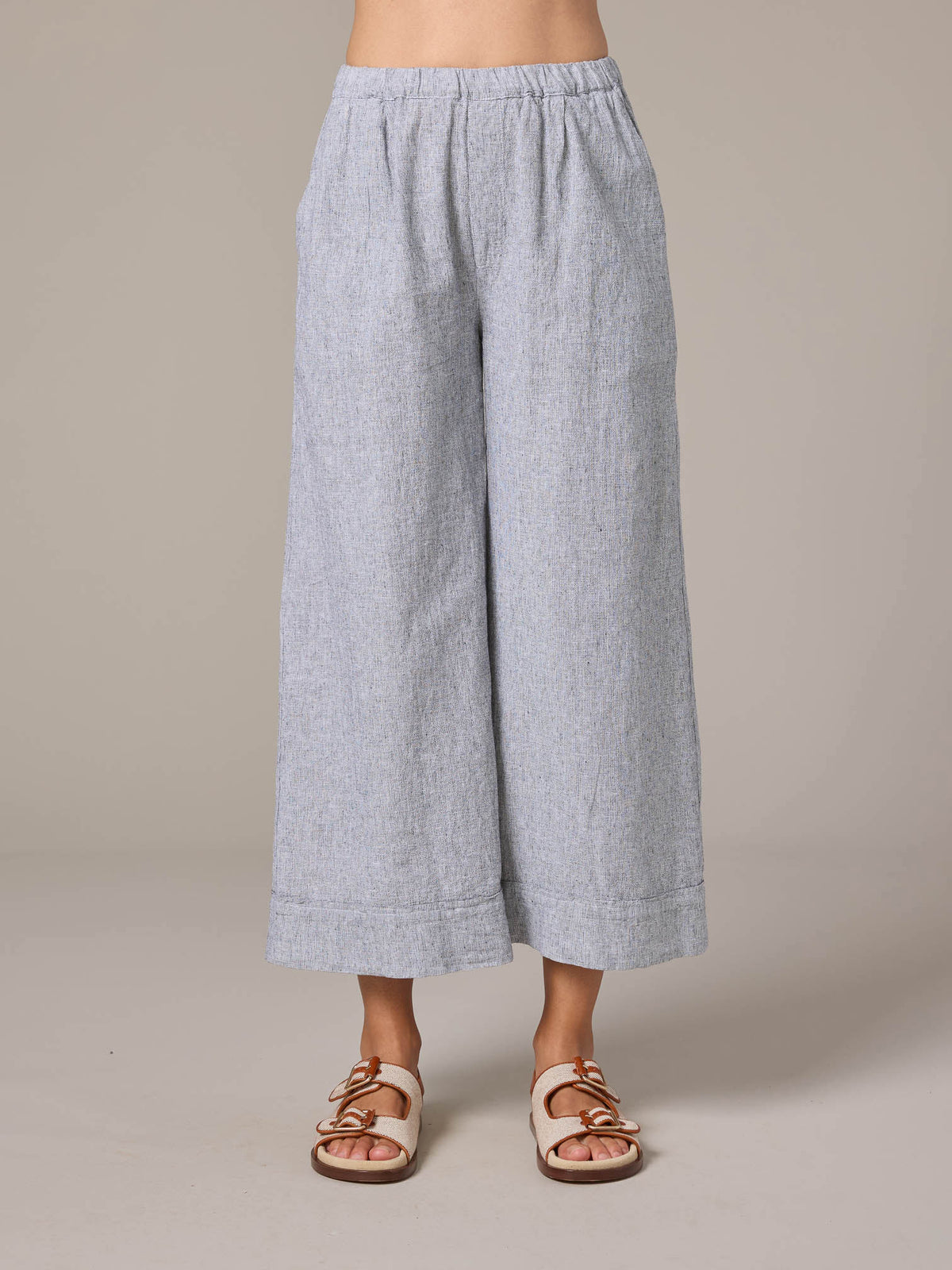 PLEATED CROP PANT CROSSHATCH-WHITE-CUT LOOSE