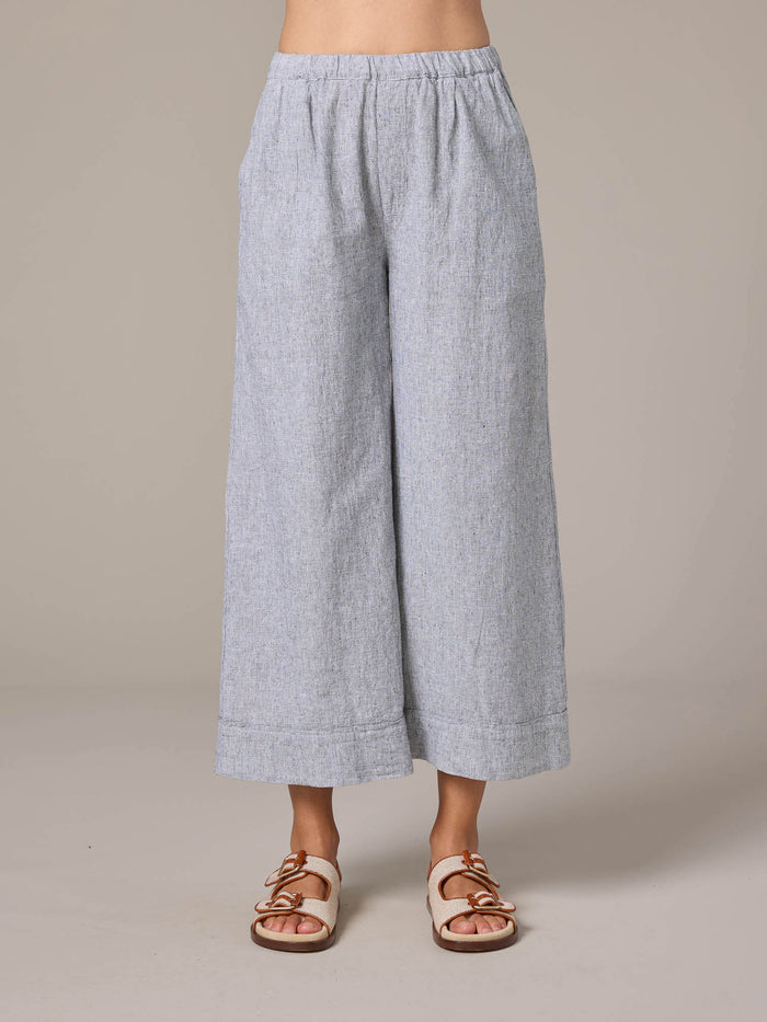 PLEATED CROP PANT CROSSHATCH-WHITE-CUT LOOSE
