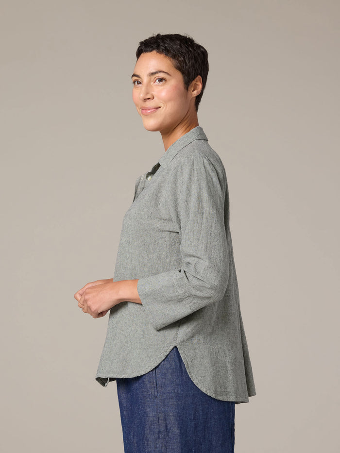 CROSS HATCH CROP EASY SHIRT-BELLFLOWER-CUT LOOSE