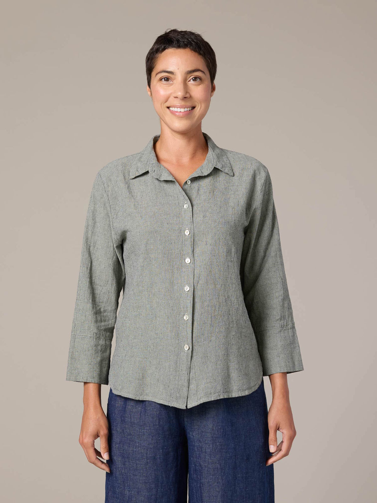 CROSS HATCH CROP EASY SHIRT-BELLFLOWER-CUT LOOSE