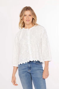 3/4 SLEEVE LACE TOP-WHITE-MODODOC