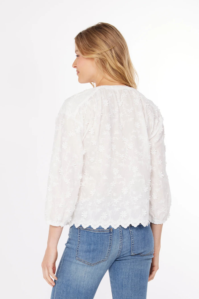 3/4 SLEEVE LACE TOP-WHITE-MODODOC