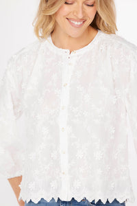 3/4 SLEEVE LACE TOP-WHITE-MODODOC