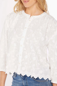 3/4 SLEEVE LACE TOP-WHITE-MODODOC