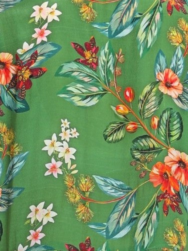 GREEN HIBISCUS PRINT BUTTONDOWN BLOUSE-APNY