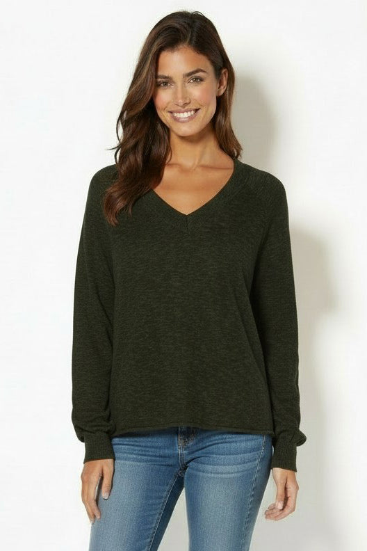 L/S V-NECK SWEATER-FERN-MODODOC