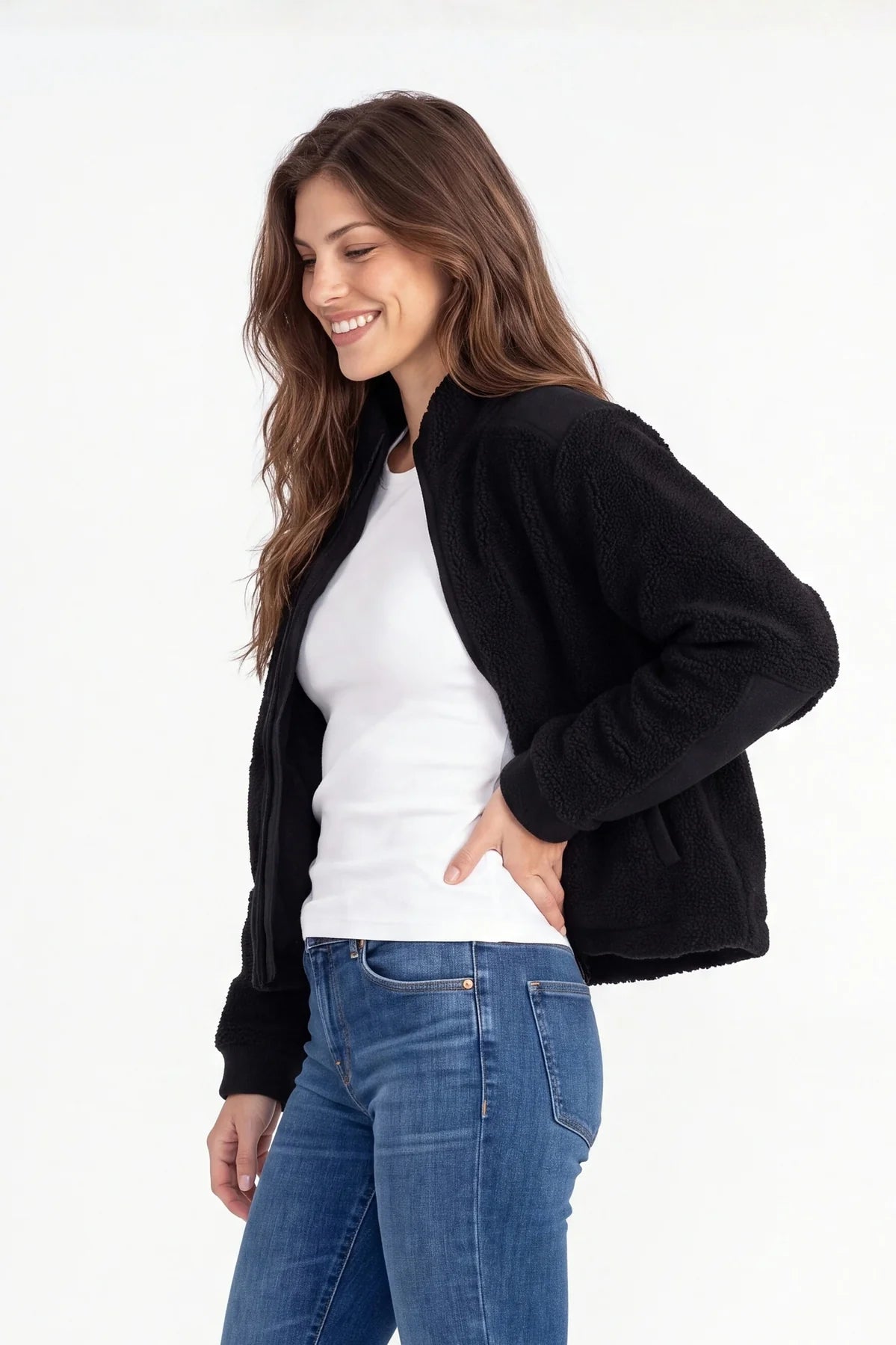 COZY SHERPA JACKET-BLACK-MODODOC