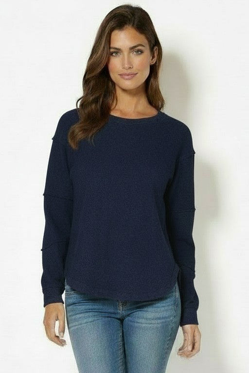 L/S JEWEL NECK SEAMED SWEATSHIRT-NAVY-MODODOC