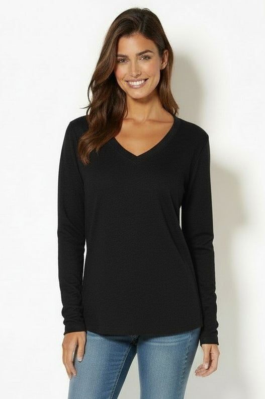 L/S V-NECK COZY SLIM TEE-BLACK-MODODOC