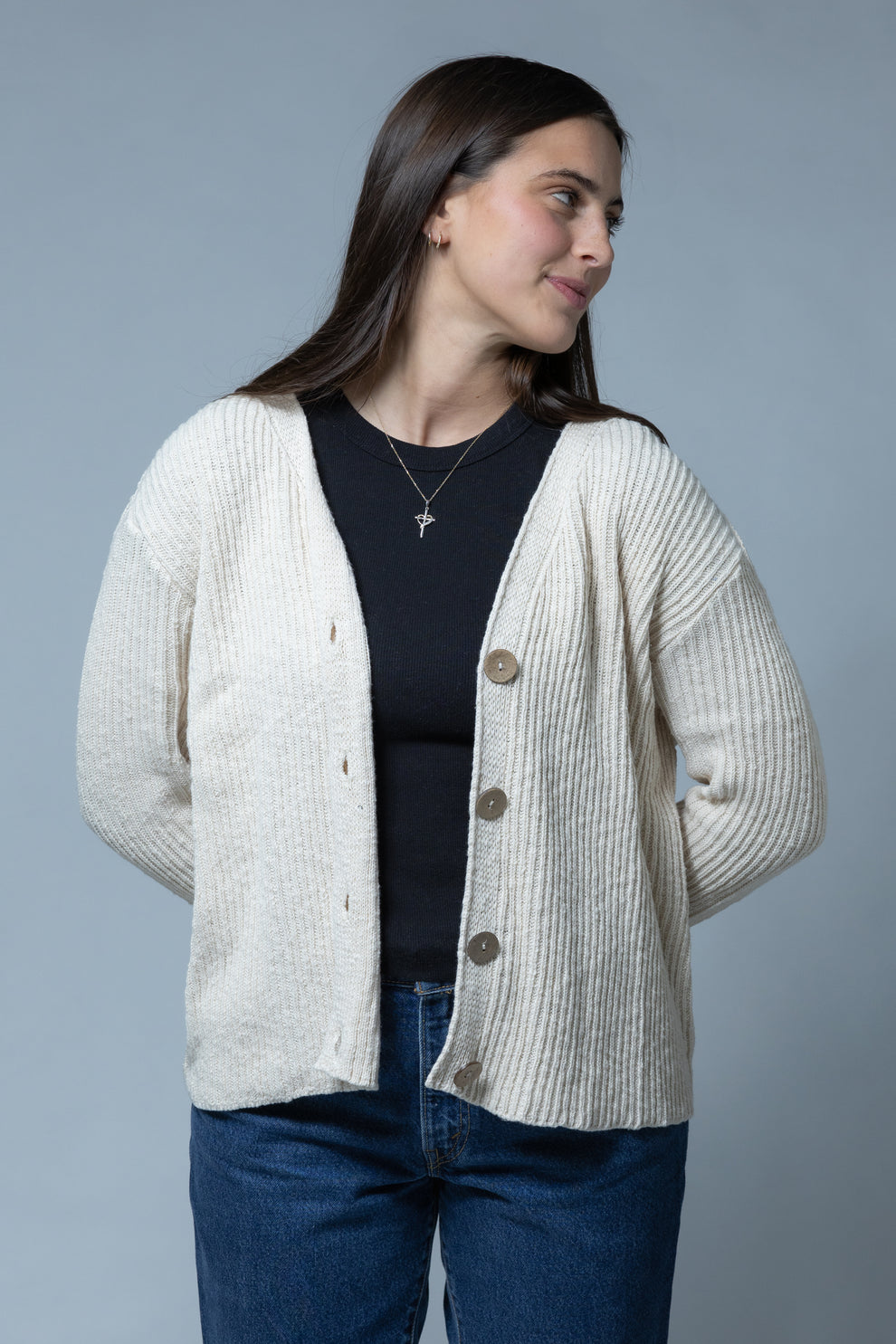 RIBBED 4 BUTTON CARDIGAN 100% COTTON-AVALIN
