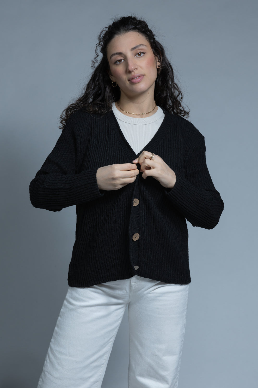 RIBBED 4 BUTTON CARDIGAN 100% COTTON-AVALIN