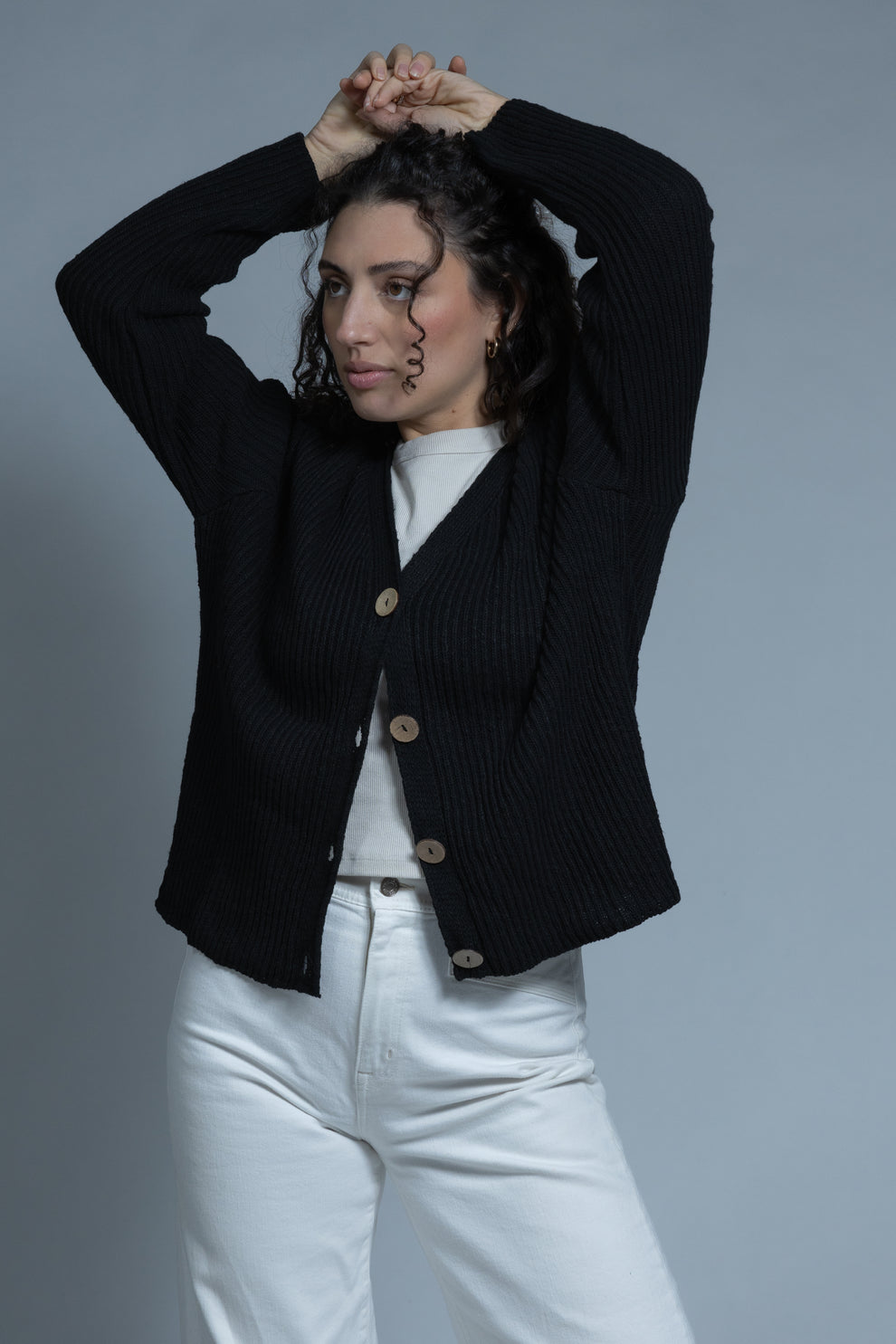 RIBBED 4 BUTTON CARDIGAN 100% COTTON-AVALIN