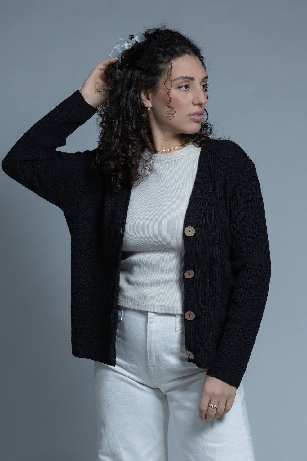 RIBBED 4 BUTTON CARDIGAN 100% COTTON-AVALIN