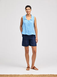 BLUE STRIPE SLEEVELESS SHIRT-FOUNTAIN-CUT LOOSE