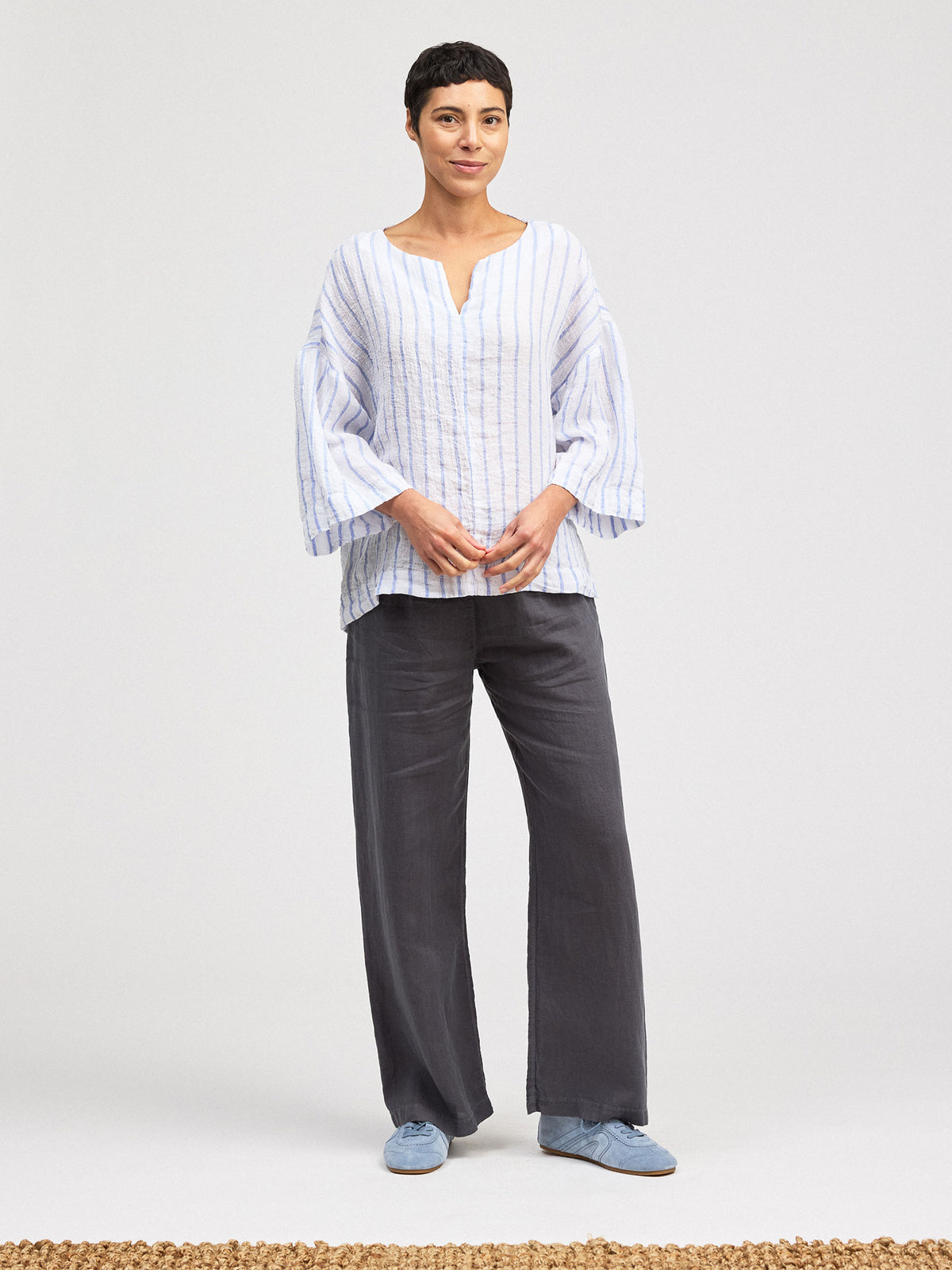 SPLIT NECK PULLOVER SHIRT-LAUNDERED-CUT LOOSE