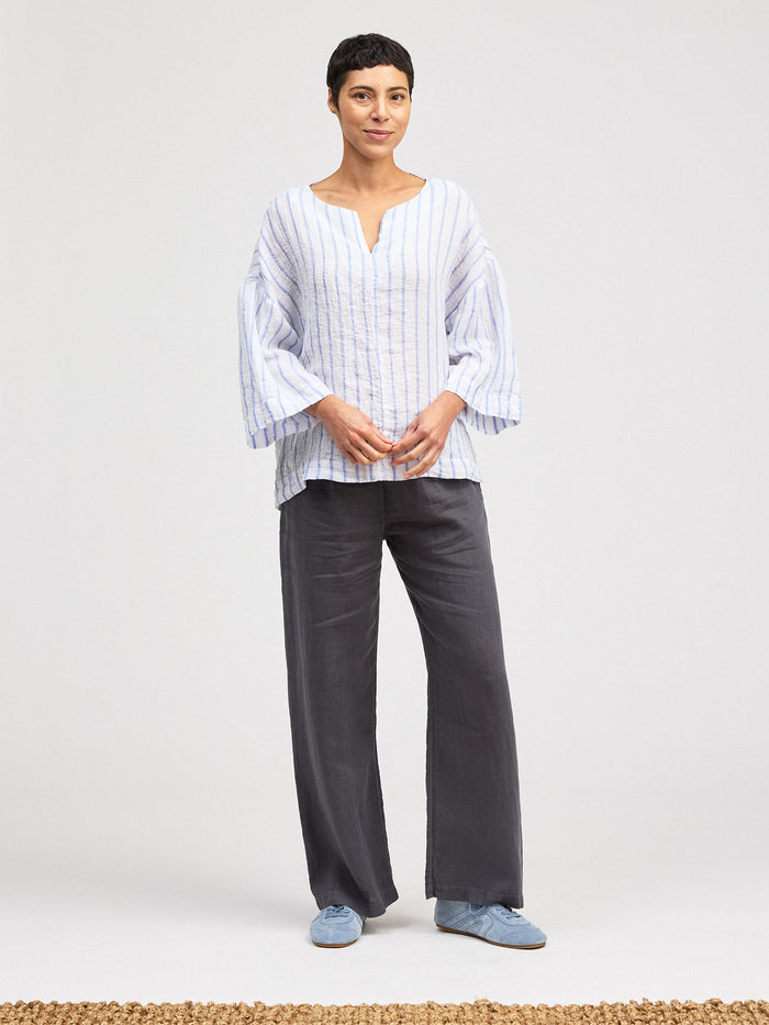 SPLIT NECK PULLOVER SHIRT-LAUNDERED-CUT LOOSE