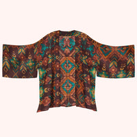 CHOCOLATE IKAT KIMONO JACKET-POWDER