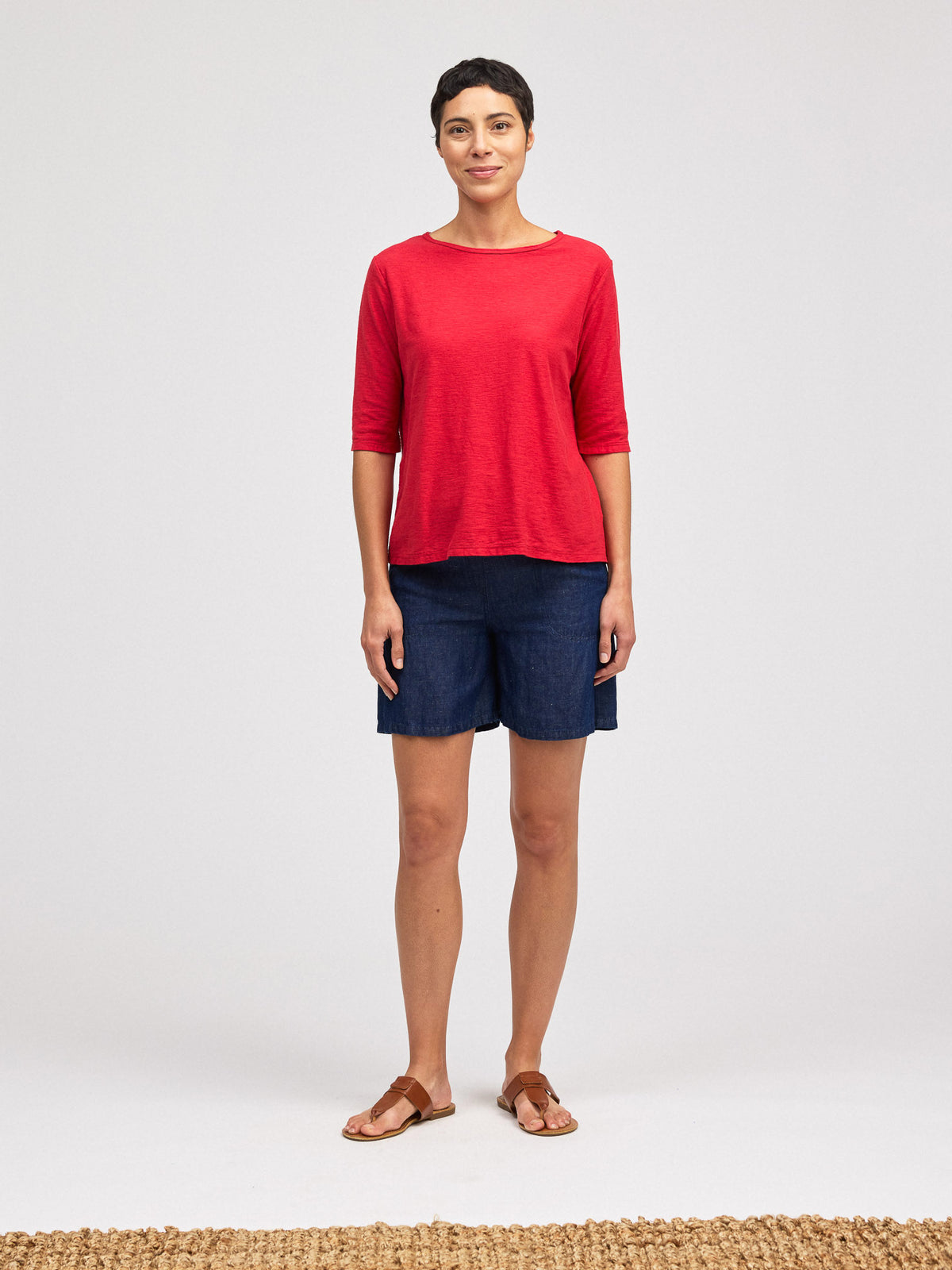 ELBOW SLEEVE BOXY TEE-CHERRY-CUT LOOSE