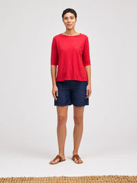 ELBOW SLEEVE BOXY TEE-CHERRY-CUT LOOSE