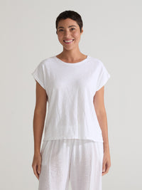 BOATNECK BOXY TEE-WHITE-CUT LOOSE