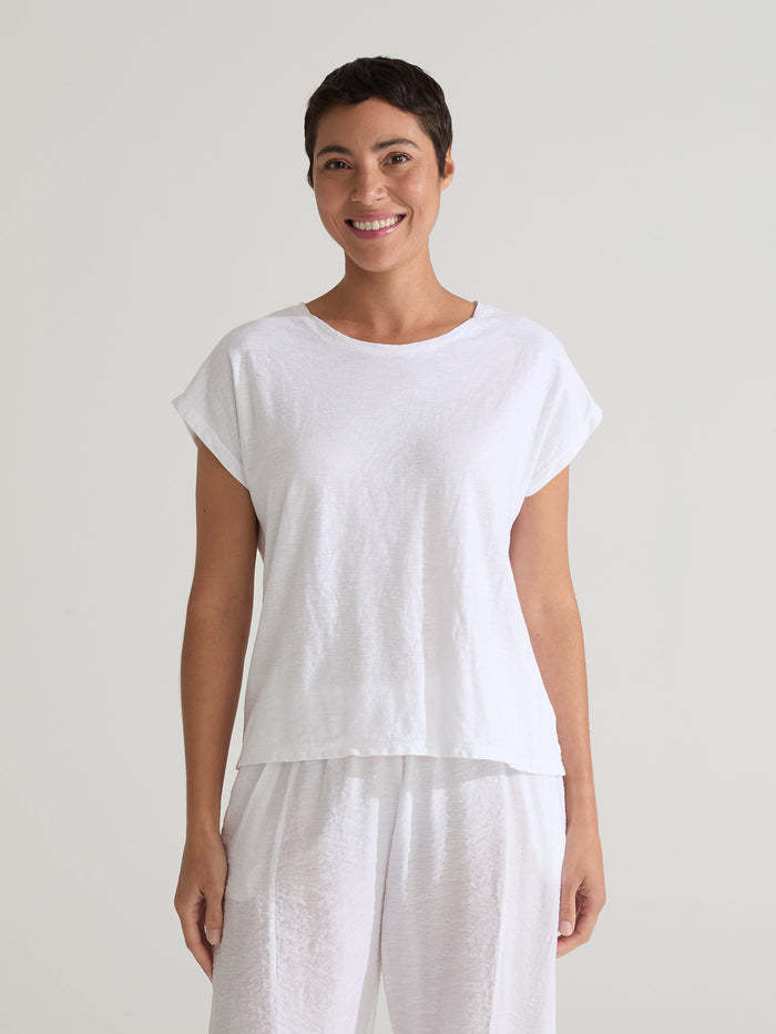 BOATNECK BOXY TEE-WHITE-CUT LOOSE