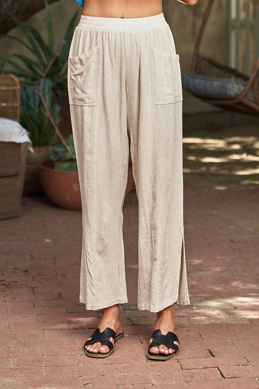 LINEN SIDE SLIT PANT-OATMEAL-PAPARAZZI