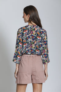 NAVY 3/4 SLEEVE MANDARIN BUTTON UP-APNY