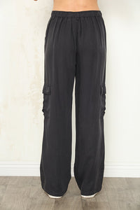 TENCEL TWILL CARGO PANT W/EMBROIDERY-BLACK-PAPARAZZI