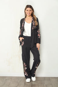 TENCEL TWILL CARGO PANT W/EMBROIDERY-BLACK-PAPARAZZI