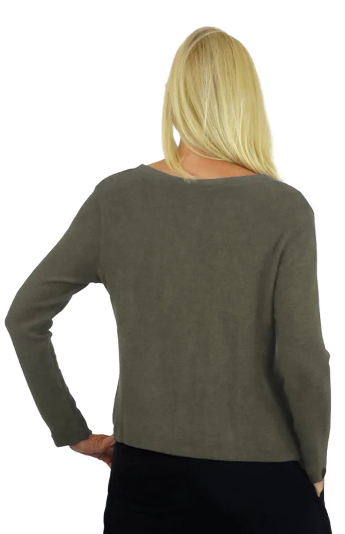 3/4 SLEEVE V-NECK COMFORT COLLECTION-MOSS-LA CERA