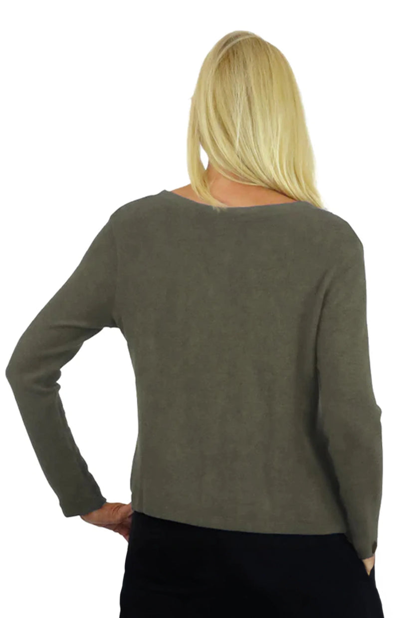 3/4 SLEEVE V-NECK COMFORT COLLECTION-MOSS-LA CERA