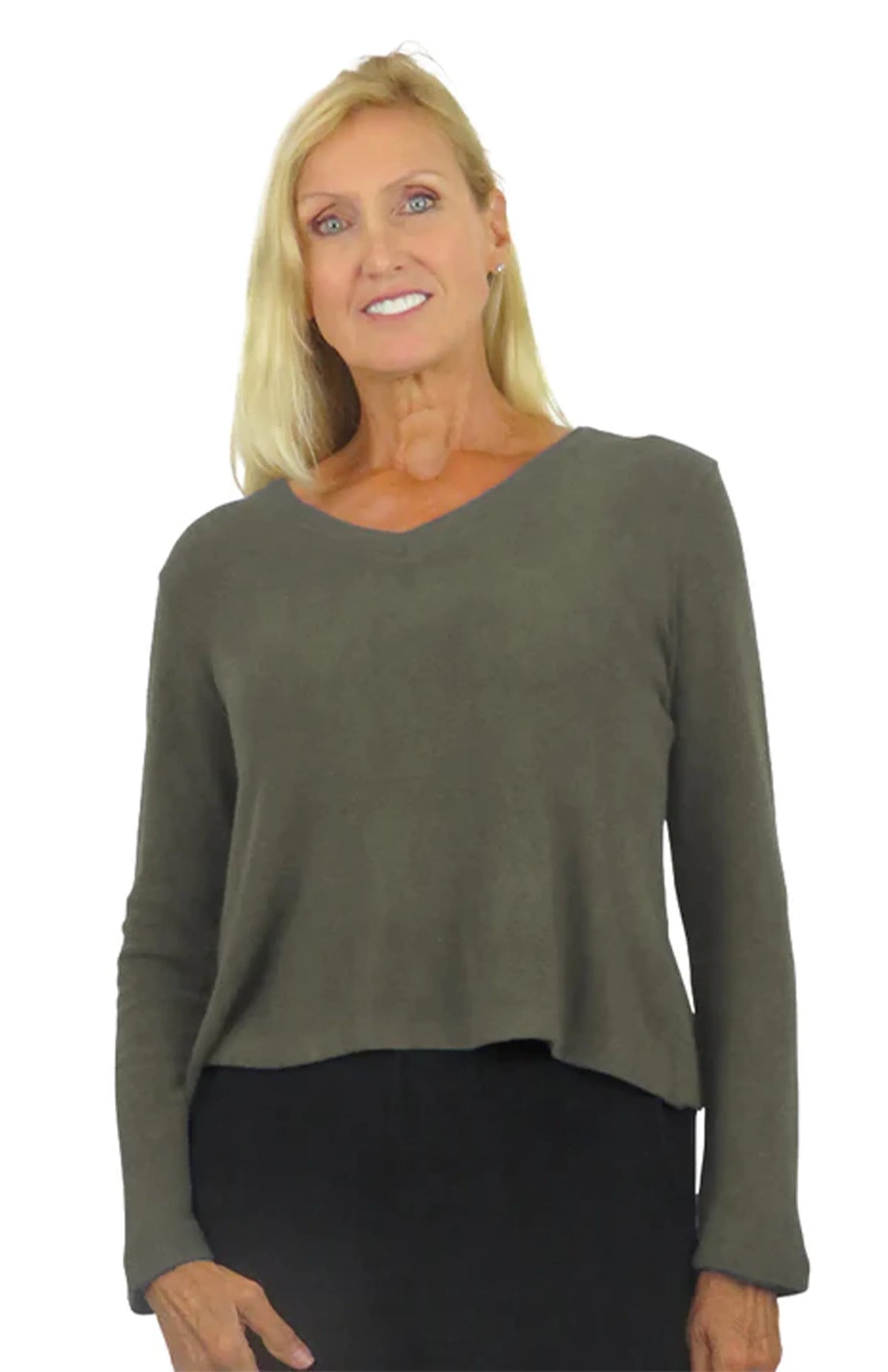 3/4 SLEEVE V-NECK COMFORT COLLECTION-MOSS-LA CERA