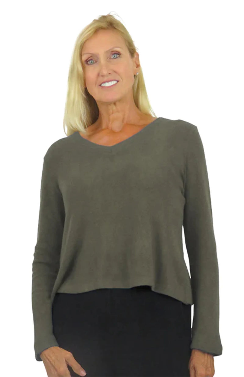 3/4 SLEEVE V-NECK COMFORT COLLECTION-MOSS-LA CERA