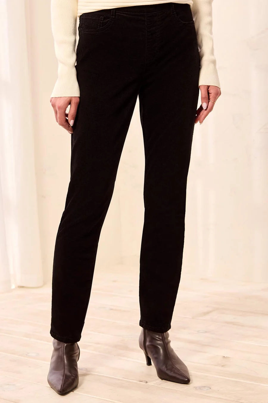 MICRO-CORD AUDREY PULL ON SLIM ANKLE PANT-BLACK-TRIBAL