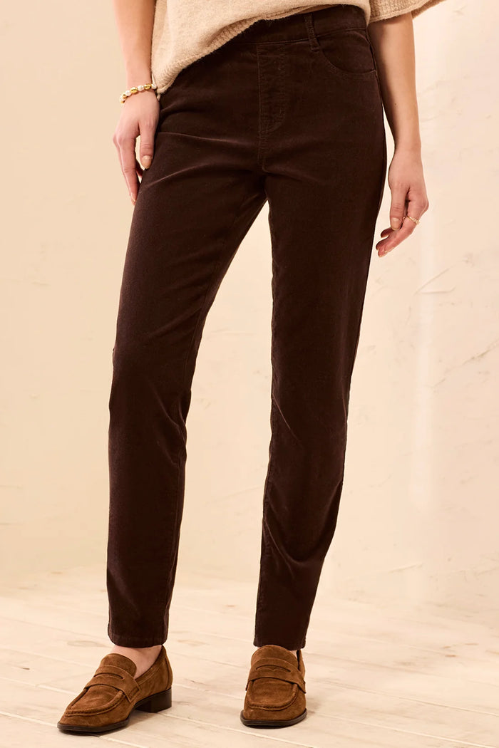 MICRO-CORD AUDREY PULL ON SLIM ANKLE PANT-SADDLE BROWN-TRIBAL