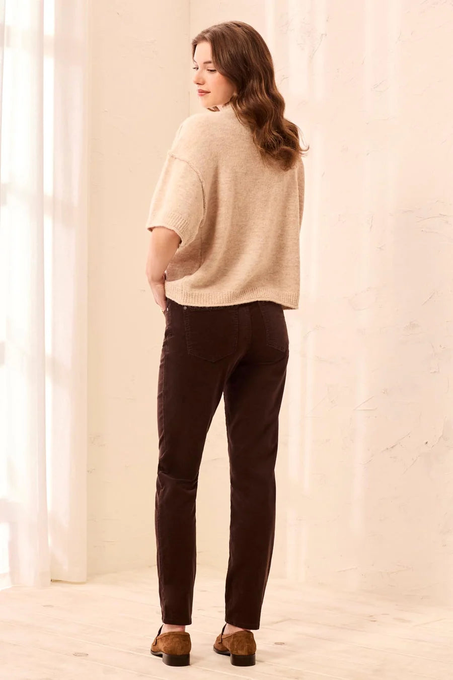 MICRO-CORD AUDREY PULL ON SLIM ANKLE PANT-SADDLE BROWN-TRIBAL