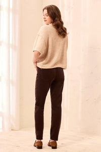 MICRO-CORD AUDREY PULL ON SLIM ANKLE PANT-SADDLE BROWN-TRIBAL