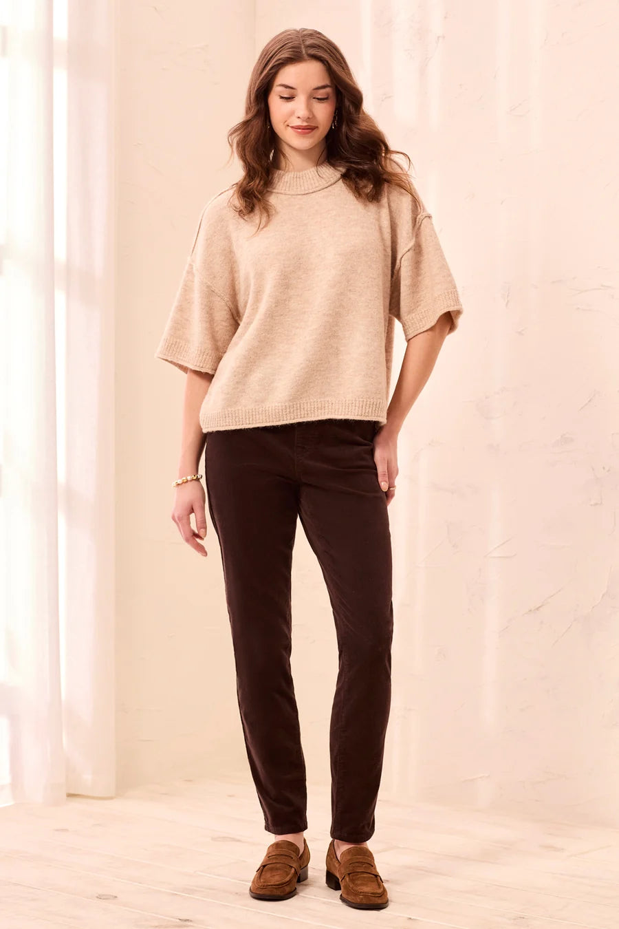 MICRO-CORD AUDREY PULL ON SLIM ANKLE PANT-SADDLE BROWN-TRIBAL
