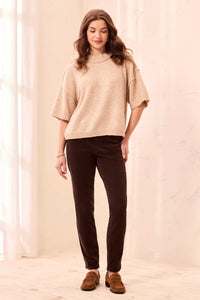 MICRO-CORD AUDREY PULL ON SLIM ANKLE PANT-SADDLE BROWN-TRIBAL