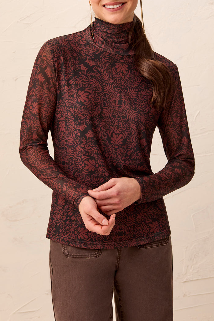MESH TURTLENECK-RUSTIC BROWN-TRIBAL