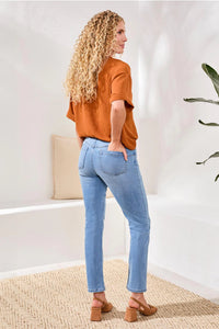 SOPHIA PULL ON STRAIGHT LEG BOUNDLESS STRETCH DENIM-COASTAL BLUE-TRIBAL