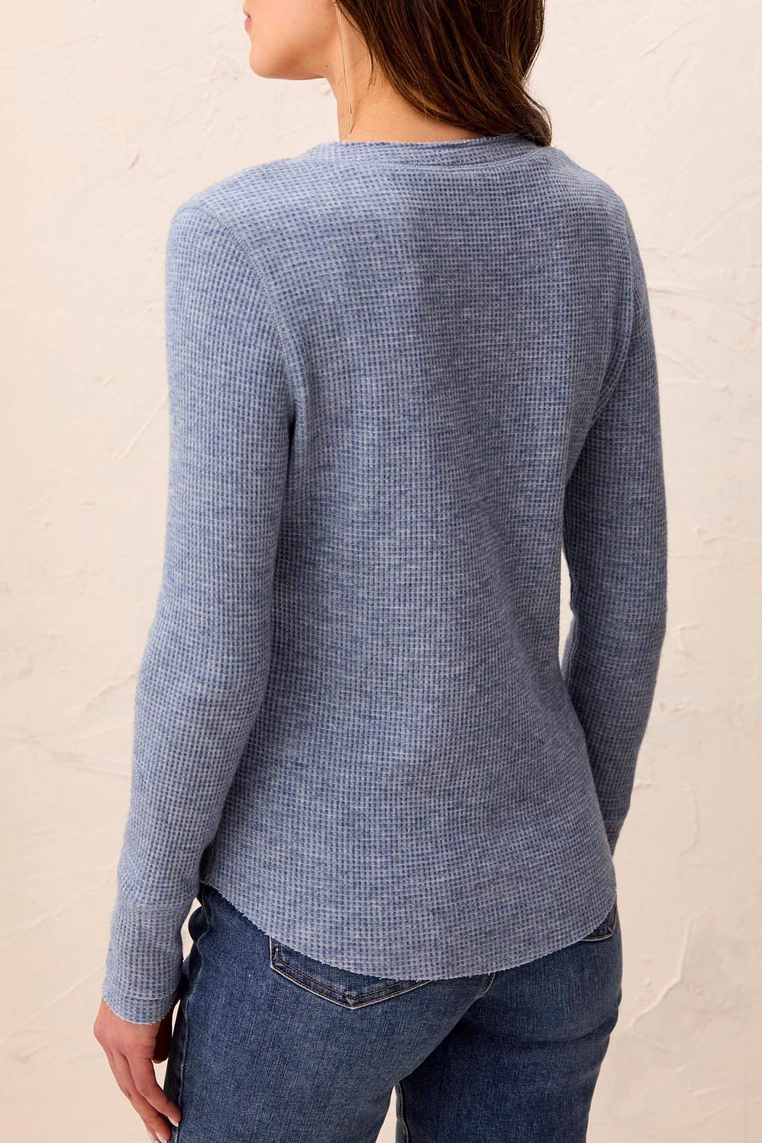 BRUSHED WAFFLE KNIT HENLEY W/LONG SLEEVES-HEATHER DENIM-TRIBAL