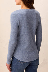 BRUSHED WAFFLE KNIT HENLEY W/LONG SLEEVES-HEATHER DENIM-TRIBAL
